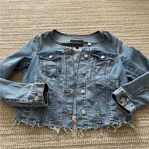 collarless denim jacket